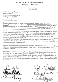 lettera di 44 parlamentari USA all'ambasciatore italiano a Washington